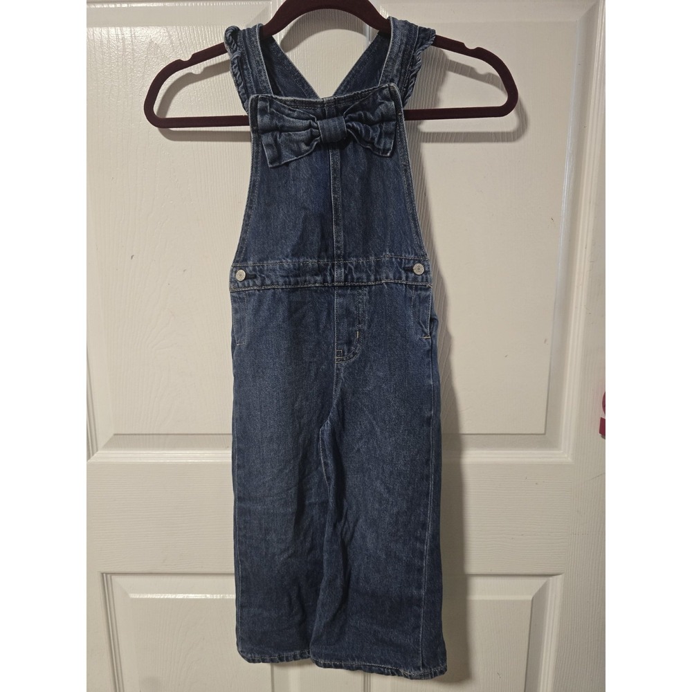 Gap Kids Denim Overalls Girls SZ 5T Cotton Adjustable Ruffled Straps W/Bow